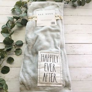 Rae Dunn HAPPILY EVER AFTER Plush Throw Gray